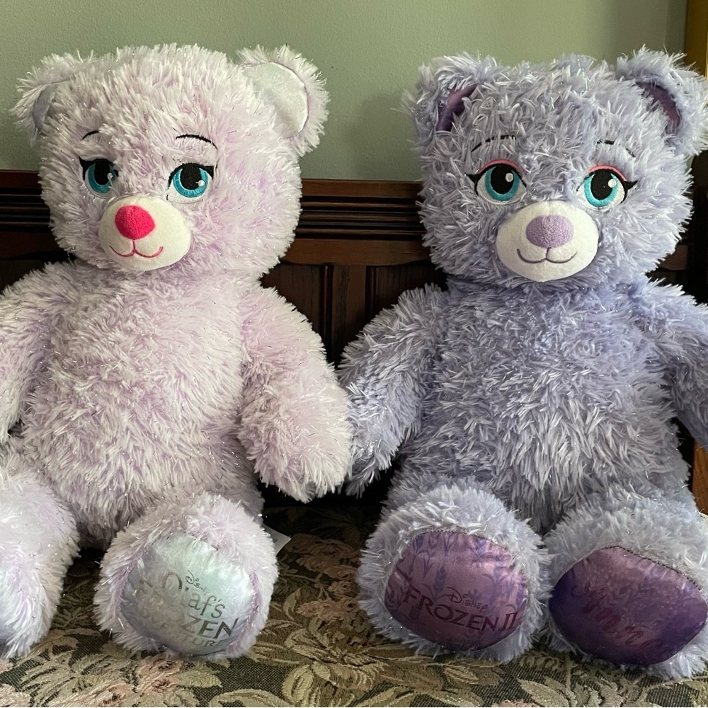 Two Disney Frozen Build-A-Bear Plush Stuffed Animals light and dark Purple